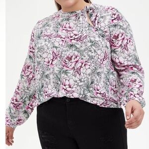 Torrid White Floral Georgette Bow Tie Blouse 3X